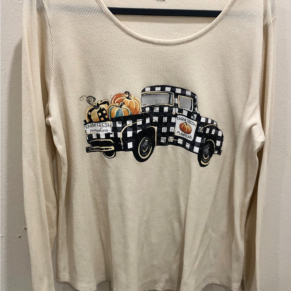 Cream Long Sleeve with Plaid Truck Design